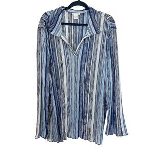 Vintage Avenue Blue Striped Crinkled Lettuce Hem Blouse Y2K‎ 90s - Size 26/28